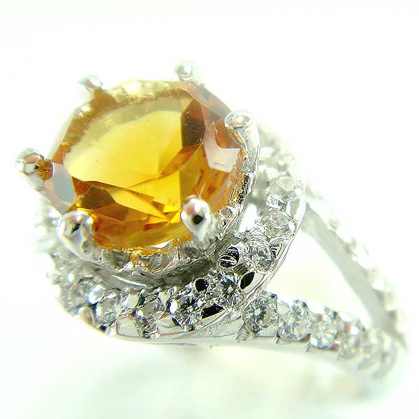 แหวนเงินแท้ราคาถูกชุบทองคำขาว ซิทรินแท้ 1.25 กะรัต เพชรCZ 0.44 กะรัต งานประณีตสวยงาม สั่งผลิตค่ะ