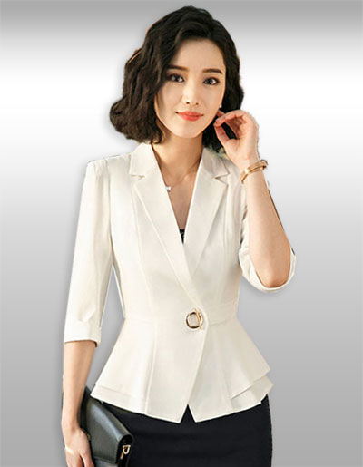 เสื้อสูทผู้หญิงสีขาวเอวระบายสไตล์เรียบหรู 7ไซส รหัส 2147
