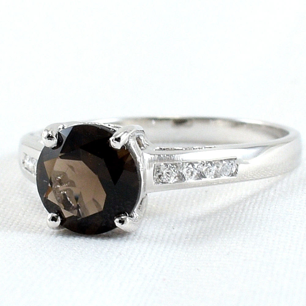 แหวนเงินแท้ราคาถูกชุบทองคำขาว พลอยแท้สโมกกี้ควอทซ์ 1.55 กะรัต งานประณีตสวยงาม สั่งผลิตค่ะ