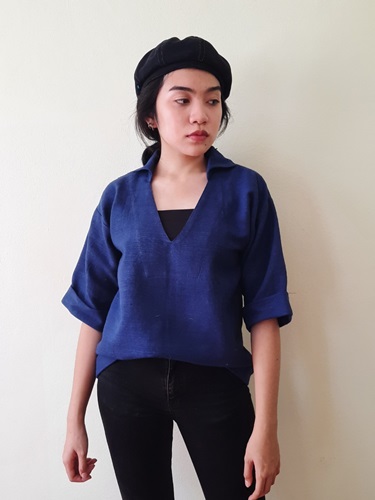 ผ้าฝ้ายฮัมพื้นย้อมสีธรรมชาติวิ่งไปทำงาน T1 น้ำเงิน,ครีม,ชมภู่,ขาว M,L,XL,XXL