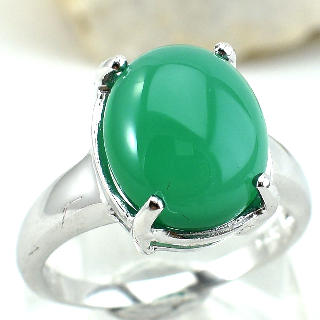 แหวนเงินแท้ราคาถูกชุบทองคำขาว พลอยแท้กรีนอะเกท 4.80 กะรัต งานประณีตสวยงาม สั่งผลิตค่ะ