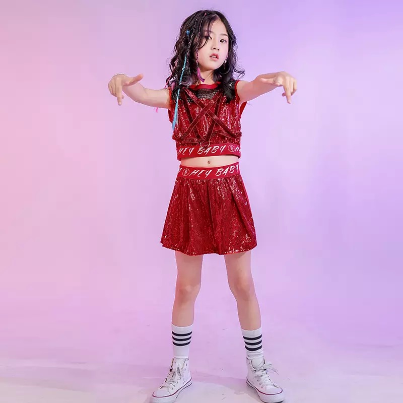 พร้อมส่ง ชุดเต้น เสื้อกล้าม+กางเกงกระโปรง ปักเลื่อม