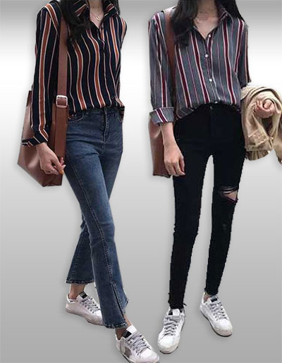 เสื้อเชิ๊ตแฟชั่นแต่งลายริ้วสุดเก๋ มี2สี รหัส2203