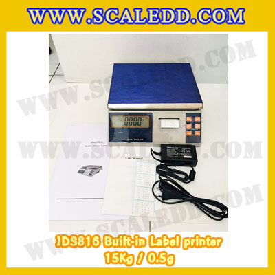 เครื่องชั่งน้ำหนักดิจิตอล พิกัดน้ำหนัก 15kg ยี่ห้อ SDS รุ่น IDS816 ค่าละเอียด 0.5g Built-in Label printer