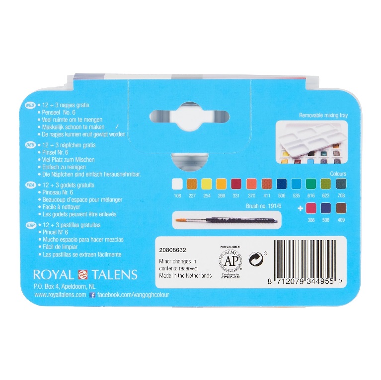 Vangogh Watercolor Pocket Box Basic Set of 12+3
