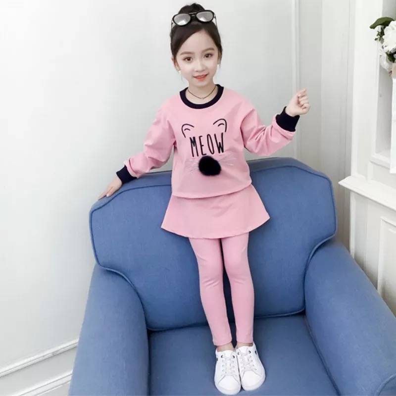 กันหนาว เซ็ตเสื้อกันหนาวแขนยาว+เลกกิ้งกระโปรง