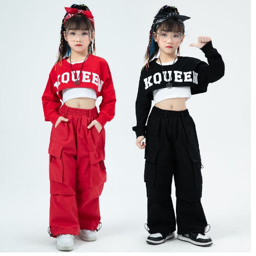 พร้อมส่ง ชุดเต้น เสื้อแขนยาว+เสื้อตัวใน+กางเกง สีดำ สีแดง