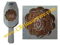 พิมพ์ขนมไหว้พระจันทร์-วงกลมไม้ ลายด้านในเป็นรูปดอกไม้ Mooncake mold wood,inside mold flower. 016-KP-006