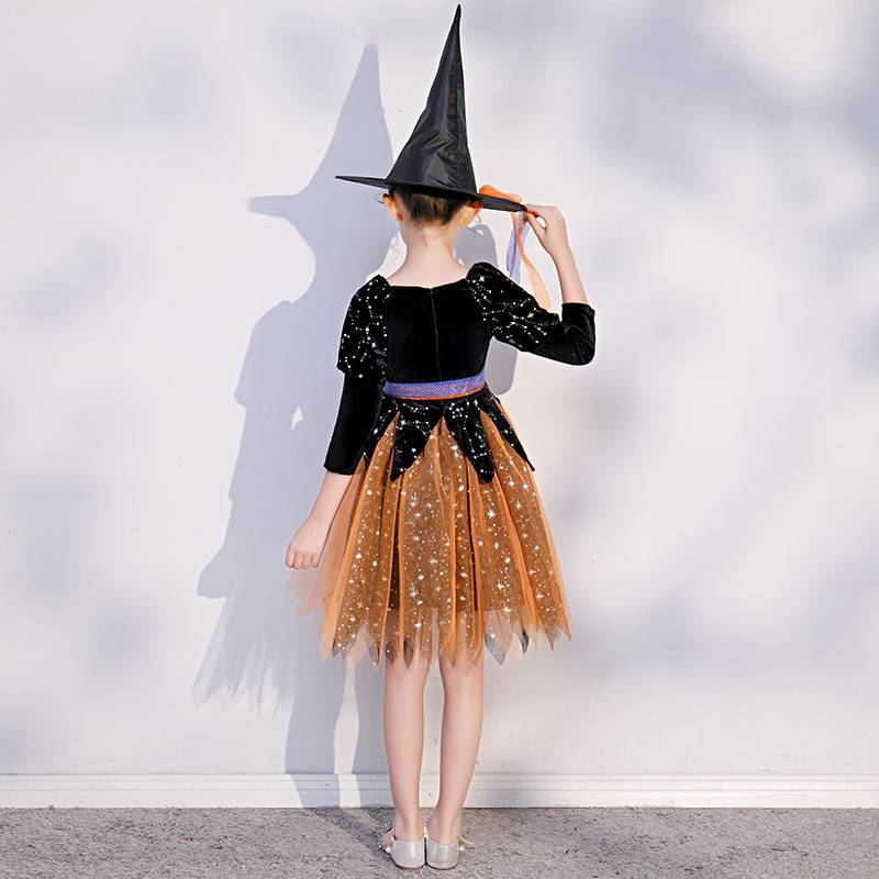 friendly4kid ชุดฮาโลวีน haloween เด็ก เดรสยาวสีส้ม-ดำ