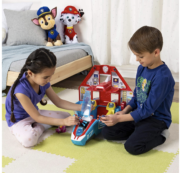 PAW Patrol, Super PAWs, 2-in-1 Transforming Mighty Pups Jet Command Center with Lights and Sounds