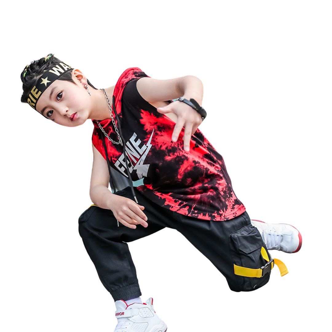 สินค้าพร้อมส่ง ****ชุดเต้น ชุดแดนซ์ เสื้อแขนกุดมีฮูด+กางเกงคาร์โก้ ขายาว