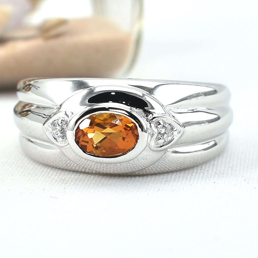 แหวนเงินแท้ราคาถูกชุบทองคำขาว ซิทรินแท้ 0.55 กะรัต เพชรCZ 0.06 กะรัต งานประณีตสวยงาม สั่งผลิตค่ะ