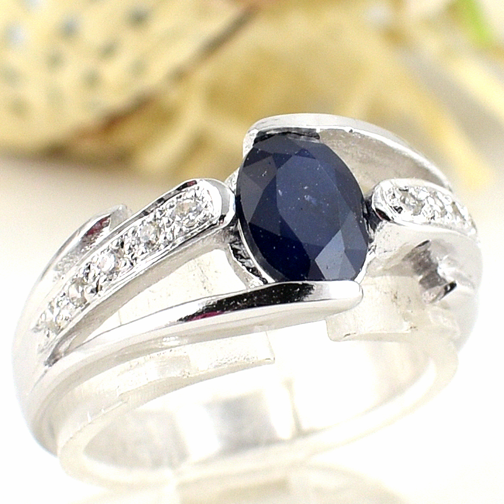 แหวนเงินแท้ราคาถูกชุบทองคำขาว ไพลินแท้ 0.95 กะรัต เพชรCZ 0.13 กะรัต งานประณีตสวยงาม สั่งผลิตค่ะ