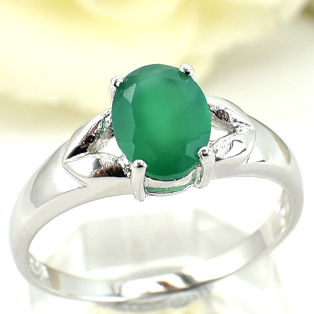 แหวนเงินแท้ราคาถูกชุบทองคำขาว พลอยแท้กรีนอะเกท 1.23 กะรัต งานประณีตสวยงาม สั่งผลิตค่ะ