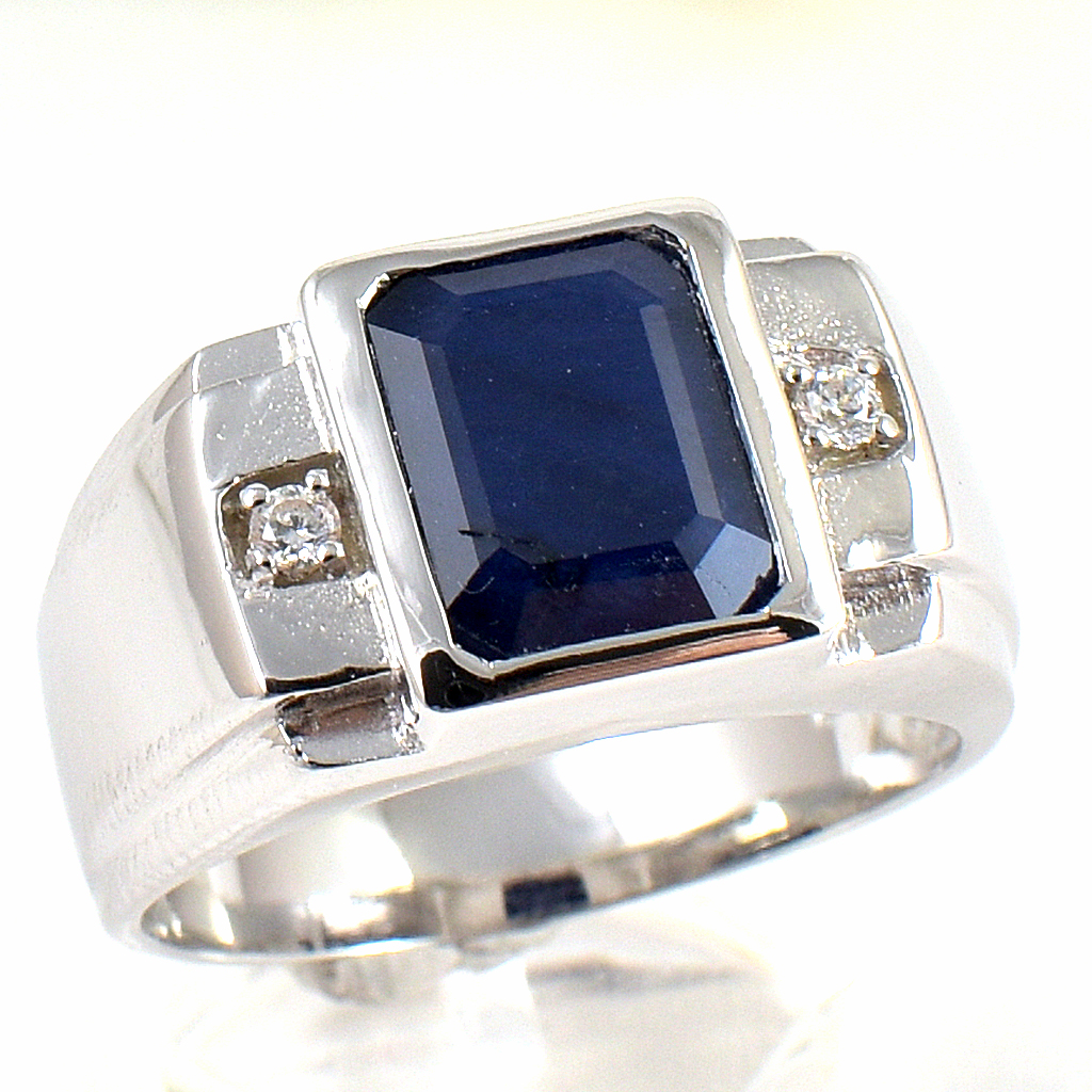 แหวนเงินแท้ราคาถูกชุบทองคำขาว ไพลินแท้ 3.70 กะรัต เพชรCZ 0.08 กะรัต งานประณีตสวยงาม สั่งผลิตค่ะ