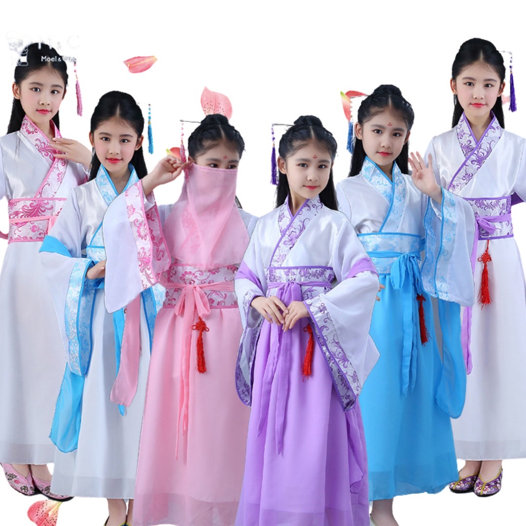 ชุดจีน กี่เพ้า จีนโบราณยาว รุ่นสีพื้นขาวขลิบสี