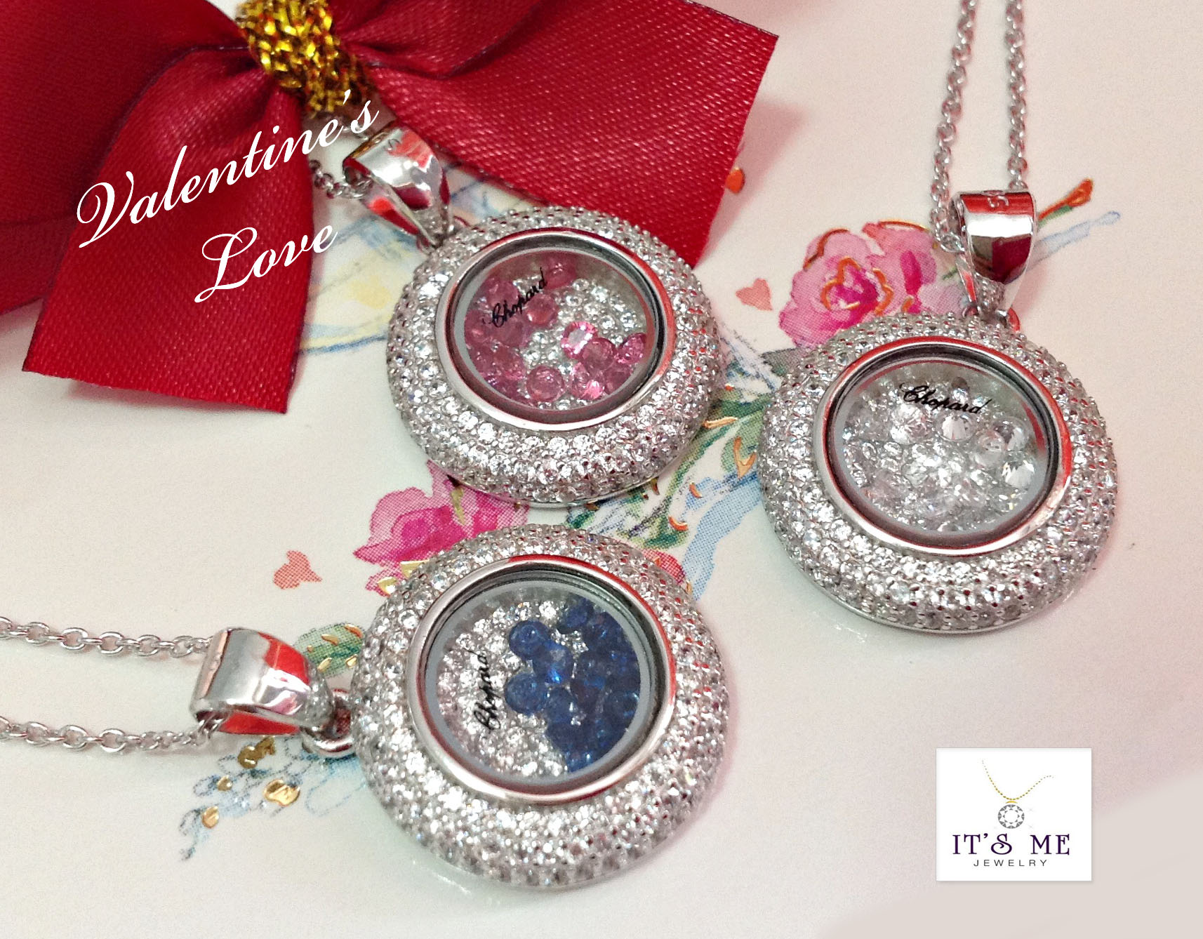 Valentine's Love จี้เงินแท้ งานแบรนด์ Chopard ตรงกลางมีพลอยให้เลือก 3 สี