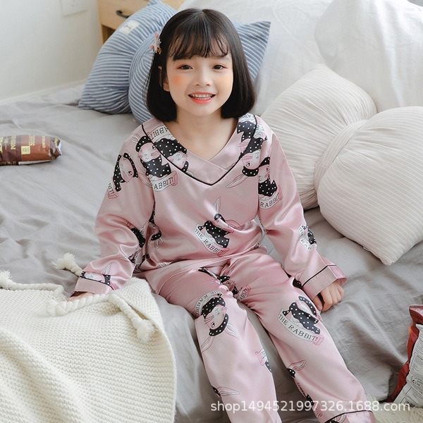 ชุดนอนเด็ก ลายกระต่าย ผ้าซาติน