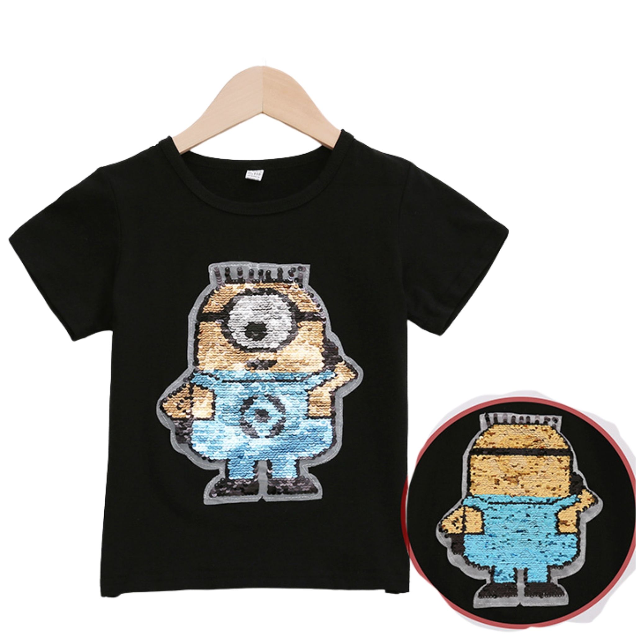 สินค้าพร้อมส่ง เสื้อยืดปักเลื่อม เปลี่ยนลาย ลายการ์ตูน