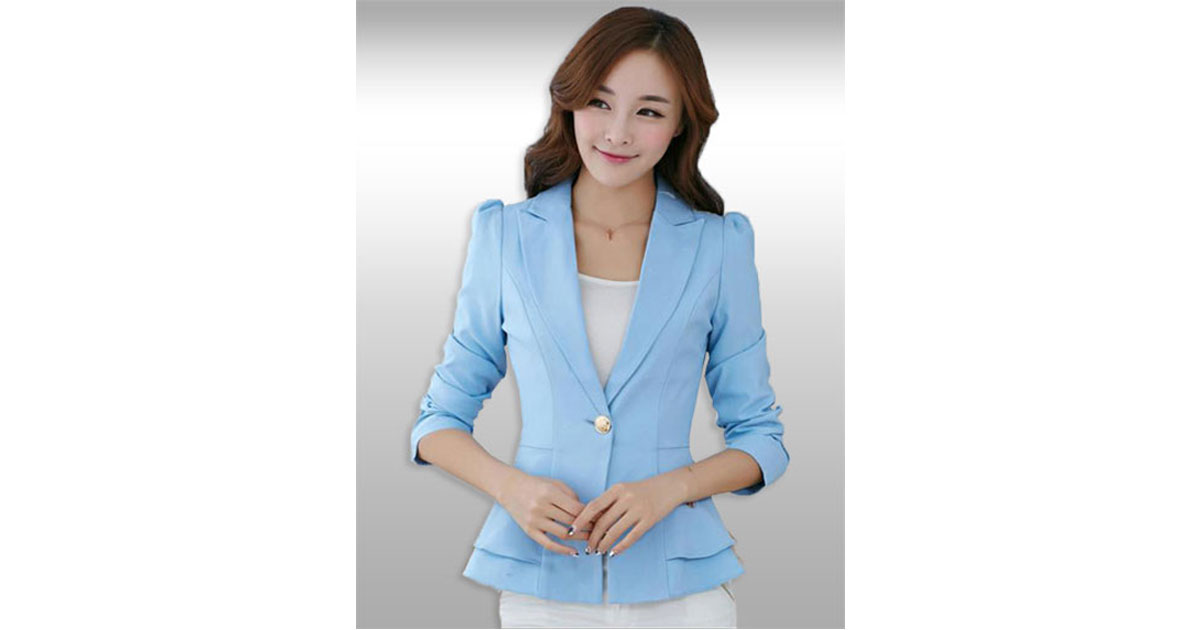 เสื้อสูทผู้หญิงแขนยาวสีฟ้าเอวระบาย 6 ไซส รหัส2334