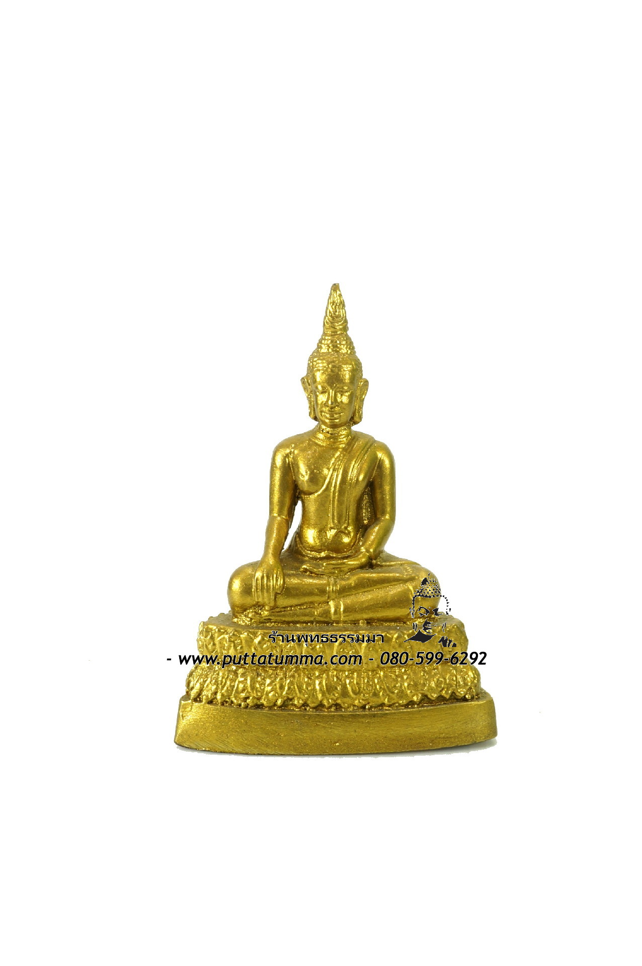 พระพุทธรูปปางมารวิชัย เนื้อโลหะ พ่นทอง หน้าตัก 1.5 นิ้ว สูง 2.5 นิ้ว