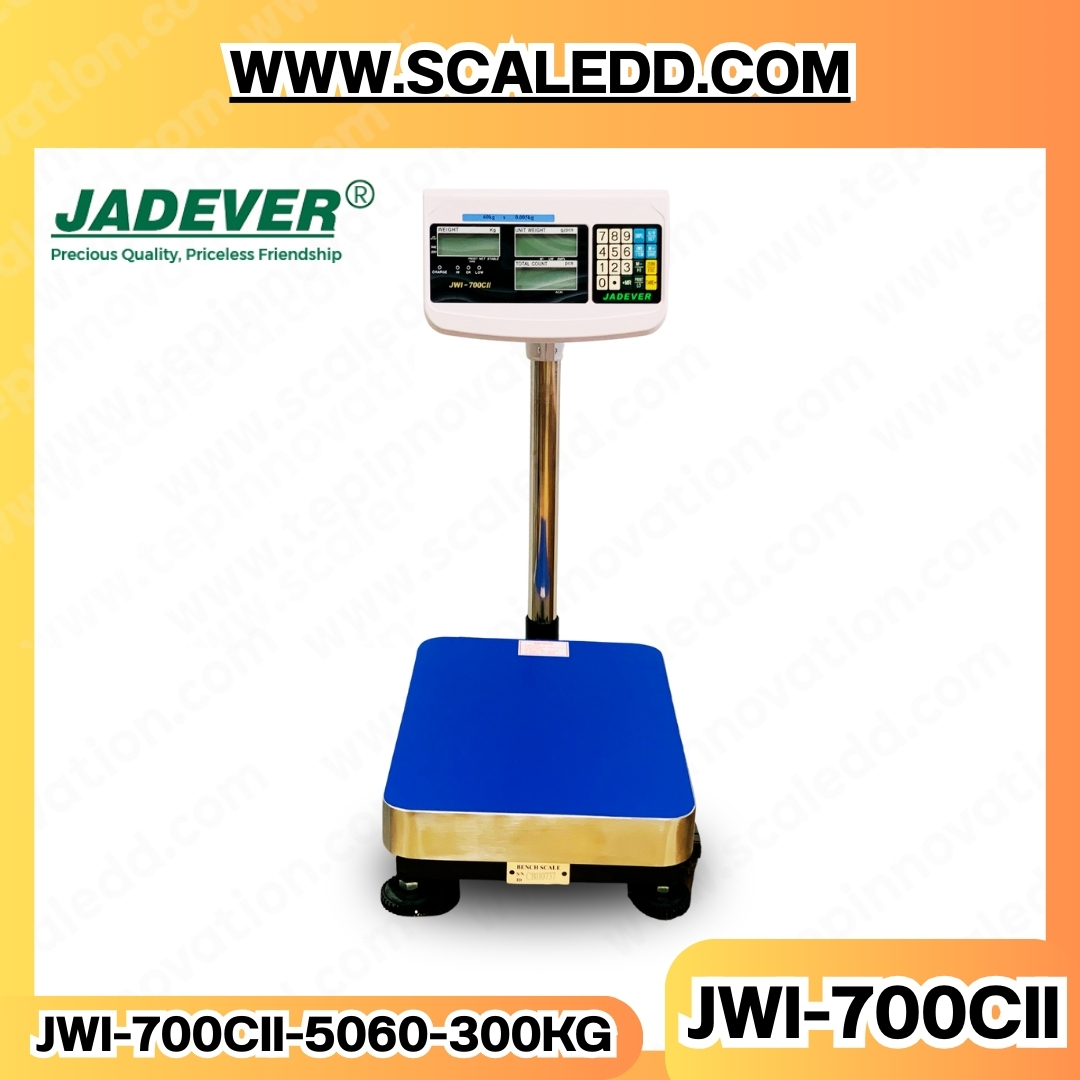 เครื่องชั่งนับชิ้นงาน300kg เครื่องชั่งน้ำหนัก300kg ตาชั่งนับจำนวน300kg พิกัด 300kg ความละเอียด 20g ยี่ห้อ JADVER รุ่น JWI-700CII ขนาดแท่น 50*60cm.