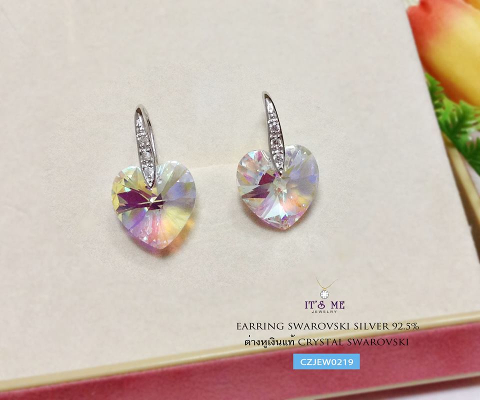 ต่างหูเงินแท้ ต่างหู CRYSTAL SWAROVSKI เรือนเงินแท้ แบบเกี่ยว(งานเงินแท้ชุบโรเดียม/ทองคำขาว)