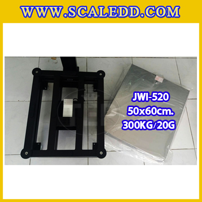 เครื่องชั่งน้ำหนักดิจิตอลพร้อมล้อ300กิโลกรัม เครื่องชั่งตั้งพื้น300กิโล เครื่องชั่งพร้อมล้อ300kg ตาชั่งตั้งพื้น300กิโล ความละเอียด20g ยี่ห้อ JADEVER รุ่นJWI-520 ขนาดแท่น50x60cm พร้อมที่เข็นและล้อ URETHANE