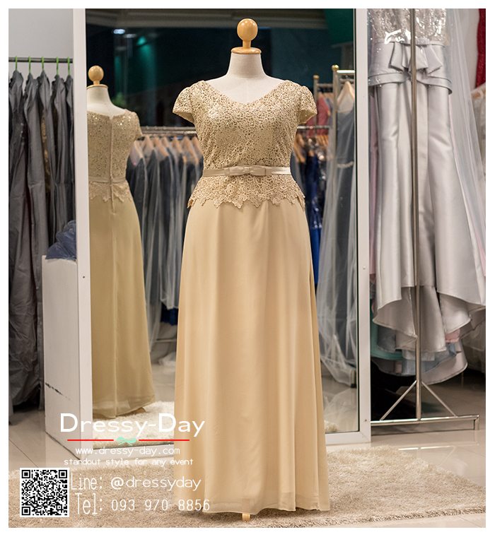 รหัส ชุดเจ้าภาพ : PF053 ชุดราตรียาวคนอ้วน ชุดราตรียาวมีแขน ชุดไปงานแต่งกลางคืน คนอ้วนใส่สวย