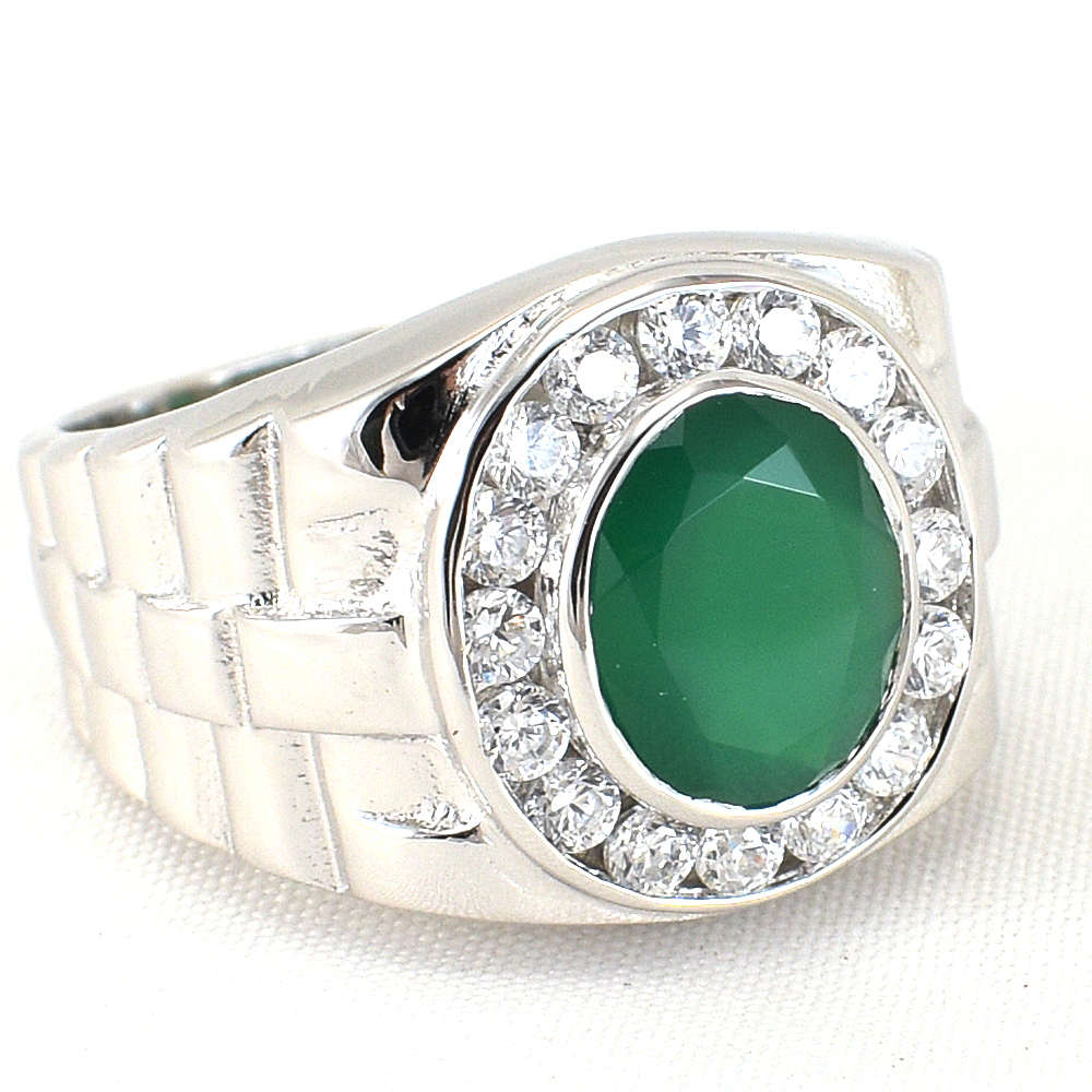 แหวนเงินแท้ราคาถูกชุบทองคำขาว พลอยแท้กรีนอะเกท 3.60 กะรัต เพชรCZ 0.64 กะรัต งานประณีตสวยงาม สั่งผลิตค่ะ