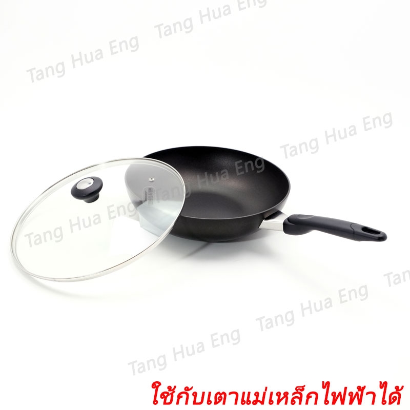 กระทะเทปล่อน 30 ซม. ลึก +ฝาแก้ว 18895-C COOK N LOOK INDUCTION MEYER