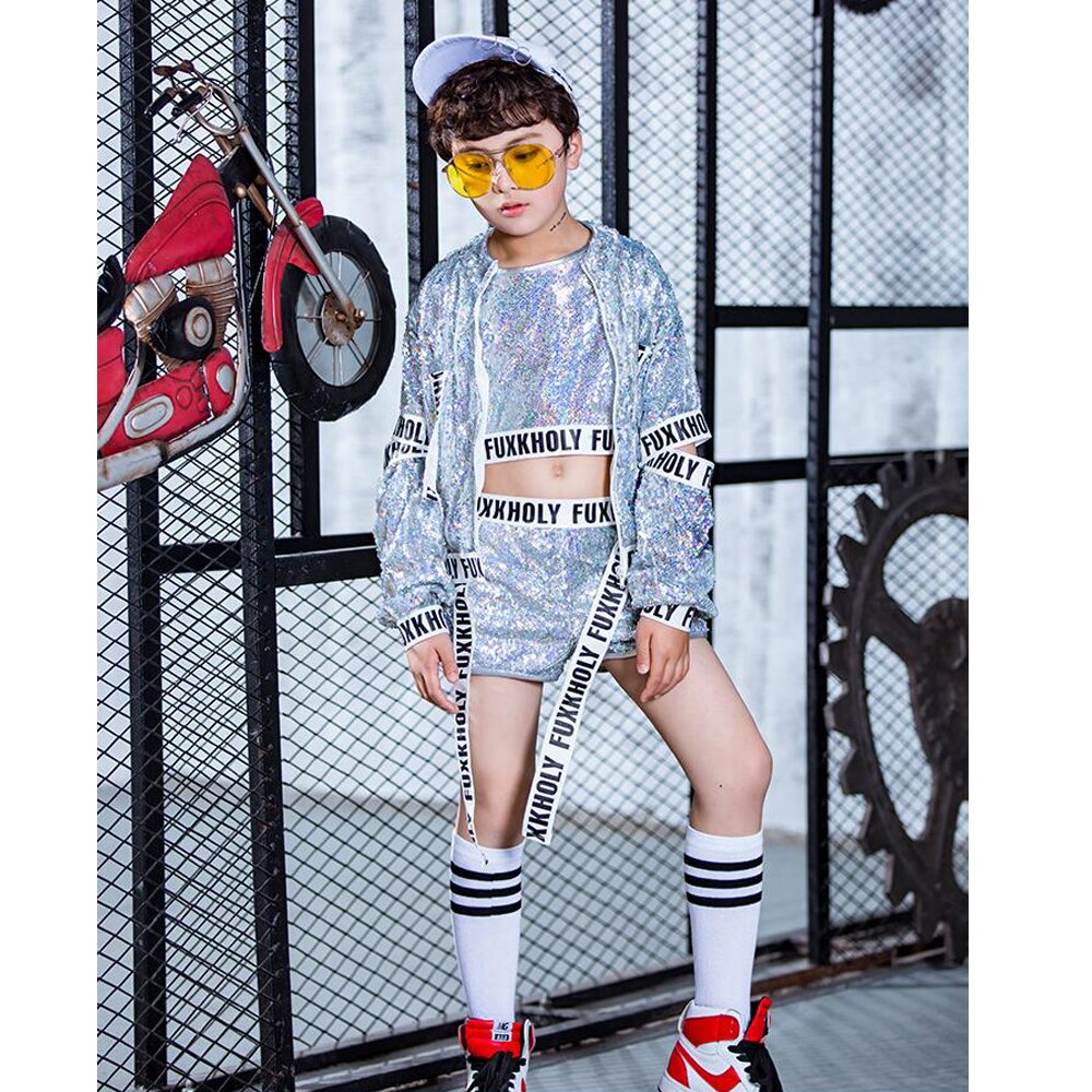 ชุดเต้น ชุดแดนซ์เซอร์ ปักเลื่อม เซ็ต 3 ชิ้น ตัวนอก+ตัวใน+กางเกง