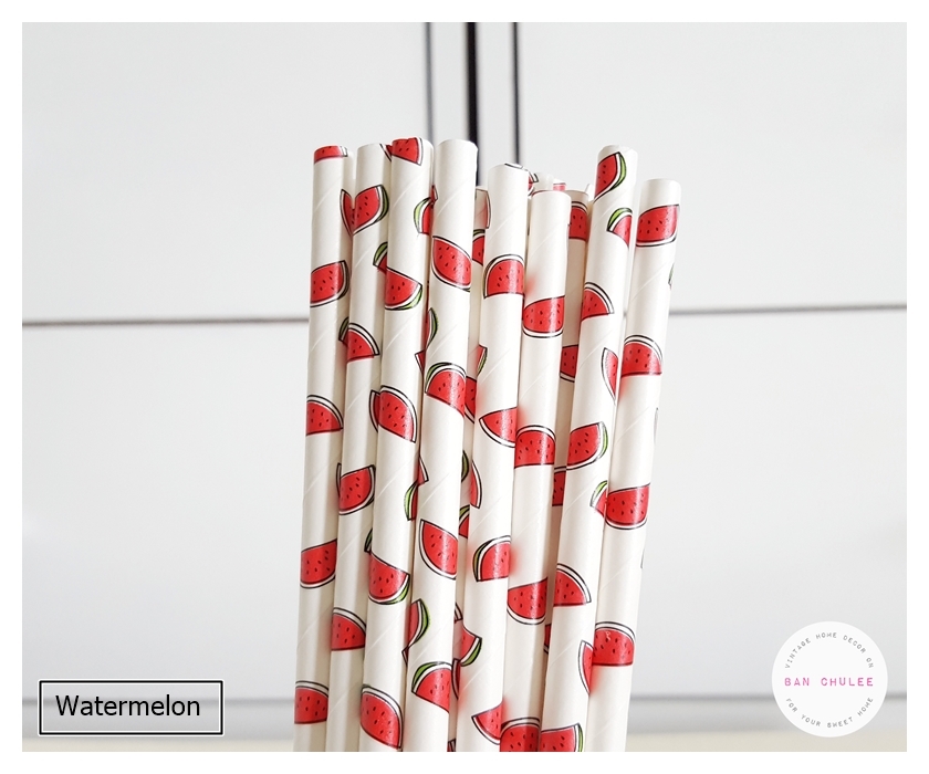 Fruit Pattern Paper Straws หลอดกระดาษ ใช้สำหรับดื่มน้ำ