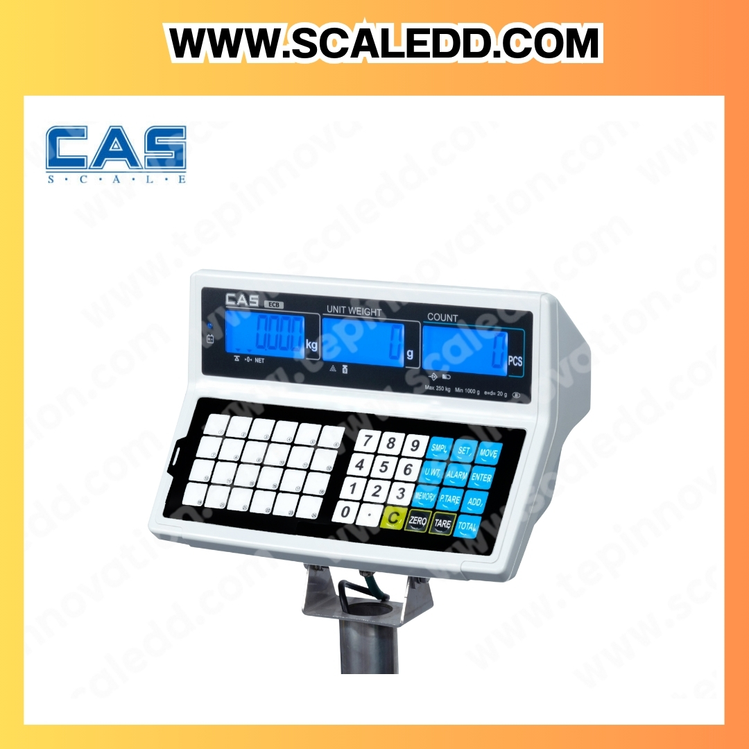 เครื่องชั่งนับชิ้นงาน150kg เครื่องชั่งน้ำหนัก150kg เครื่องชั่งนับจำนวน150kg ตาชั่งนับจำนวน150kg พิกัด150kg ความละเอียด 10g ยี่ห้อ CAS รุ่น ECB ขนาดแท่น 40*50cm.