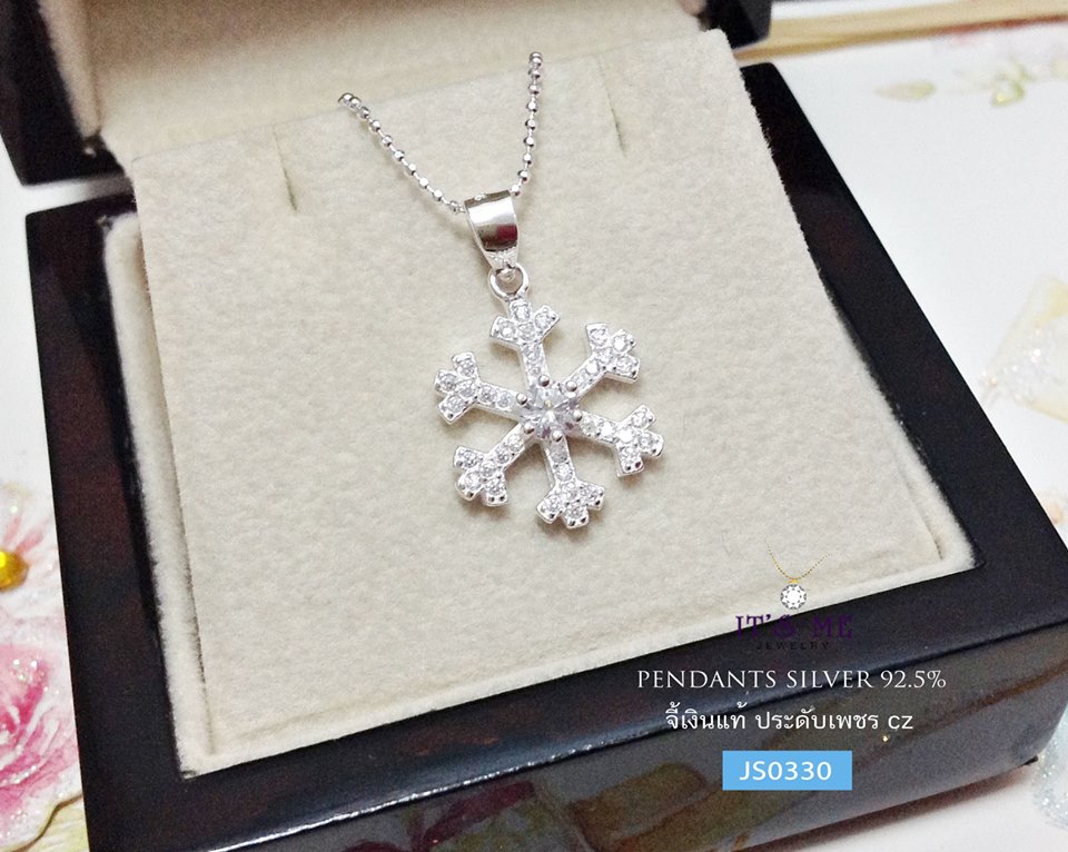 จี้เงินแท้ รูปเกล็ดหิมะ ประดับเพชร cz