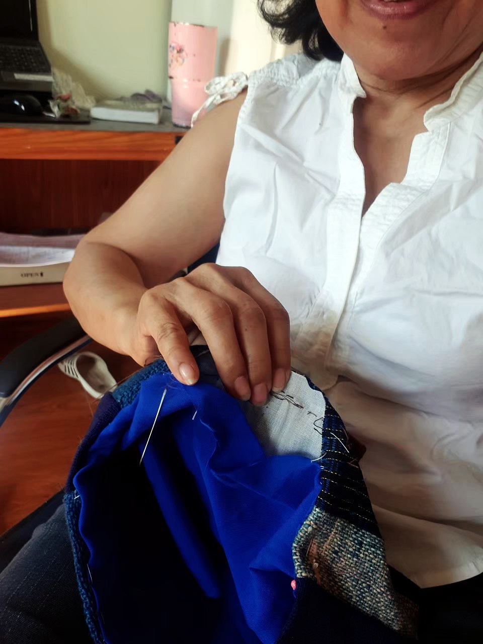 SIVA กระเป๋าลดโลกร้อนทำจากผ้าฝ้ายย้อมครามและผ้าฮัม ฟรีค่าส่ง ฟ้าและน้ำตาล L,XL