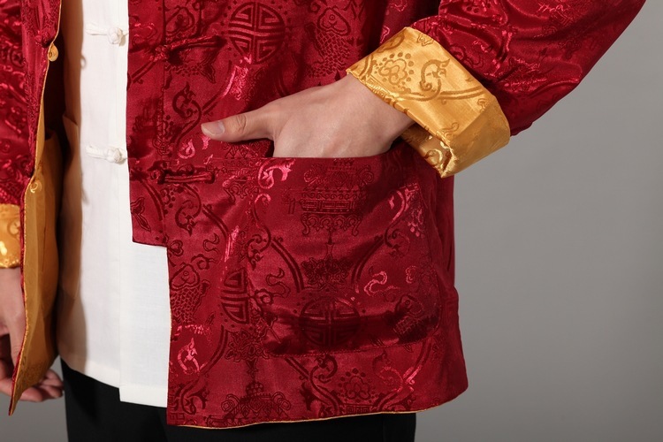 ชุดจีน เสื้อจีนชาย สีแดง-ทอง ใส่ได้ 2 ด้าน