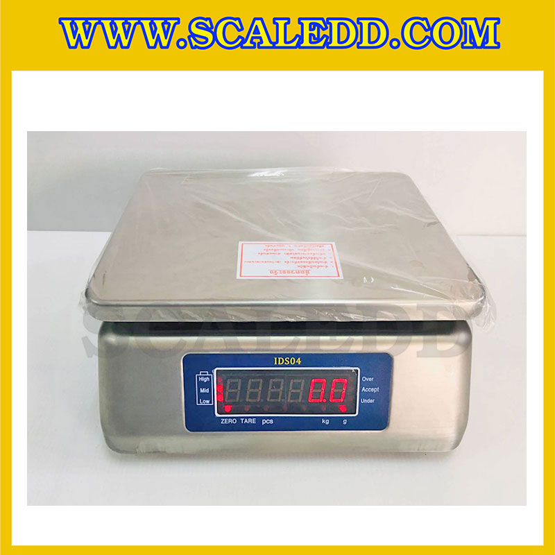 เครื่องชั่งกันน้ำ ตั้งโต๊ะ พิกัดน้ำหนัก 30Kg อ่านค่าละเอียด 5g เครื่องชั่งดิจิตอล30kg เครื่องชั่งกันน้ำ30kg ตาชั่งสแตนเลส30kg เครื่องชั่งน้ำหนัก30kg ยี่ห้อ SDS รุ่น IDS04-30K