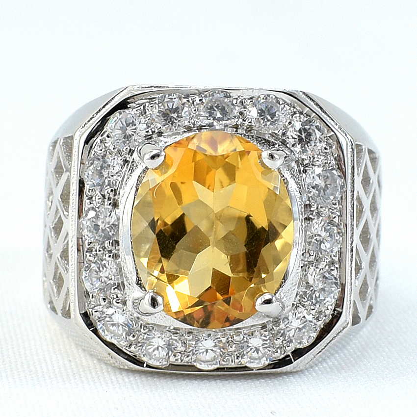 แหวนเงินแท้ราคาถูกชุบทองคำขาว ซิทรินแท้ 4.80 กะรัต เพชรCZ 0.96 กะรัต งานประณีตสวยงาม สั่งผลิตค่ะ