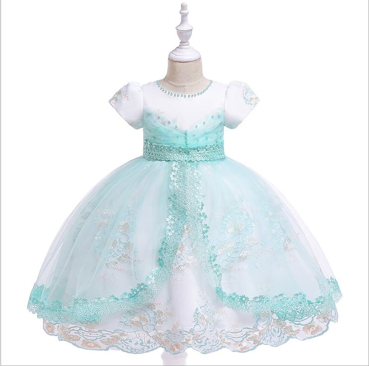 F ชุดเดรสเด็ก ชุดออกงาน สีเขียวอ่อน