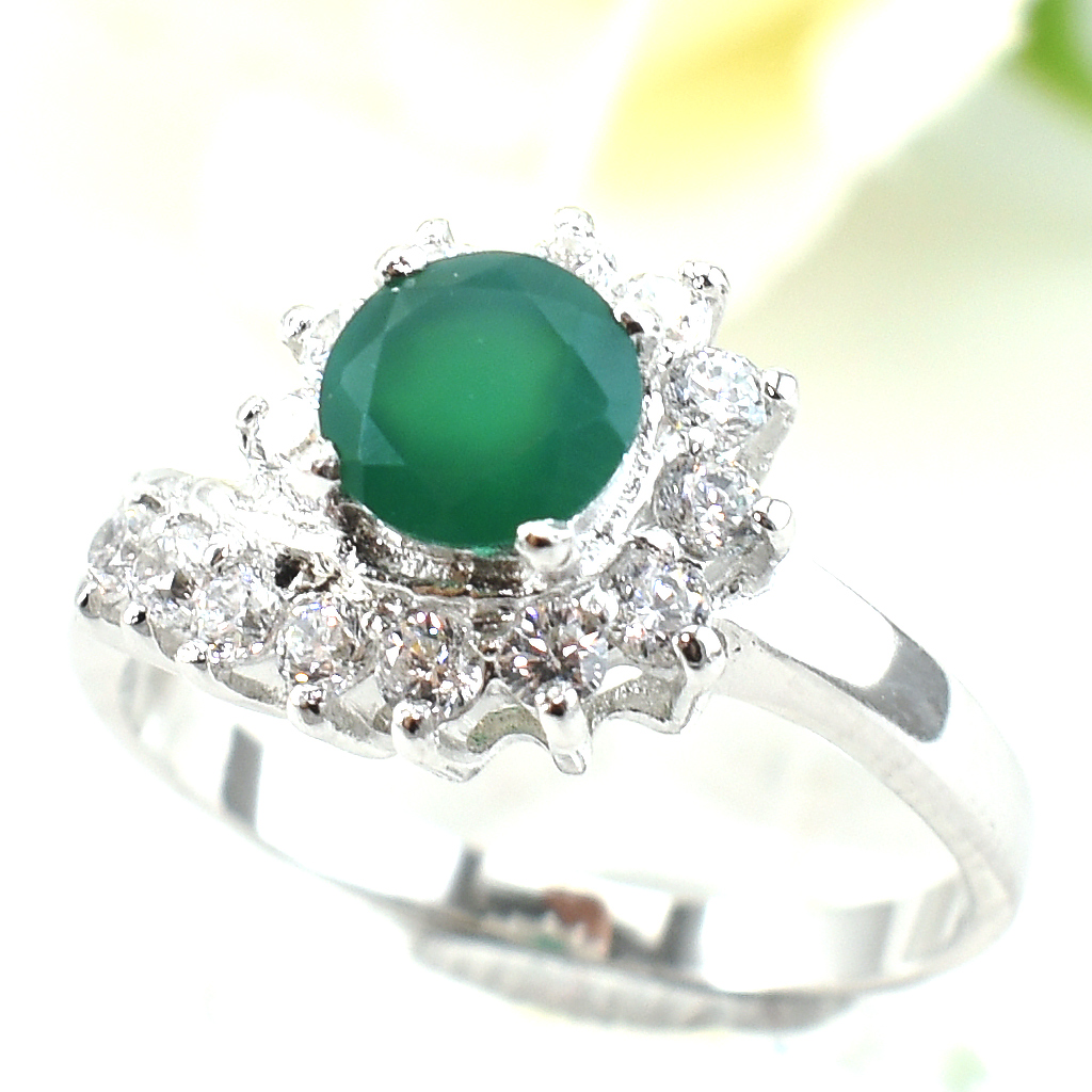 แหวนเงินแท้ราคาถูกชุบทองคำขาว พลอยแท้กรีนอะเกท 0.95 กะรัต เพชรCZ 0.42 กะรัต งานประณีตสวยงาม สั่งผลิตค่ะ