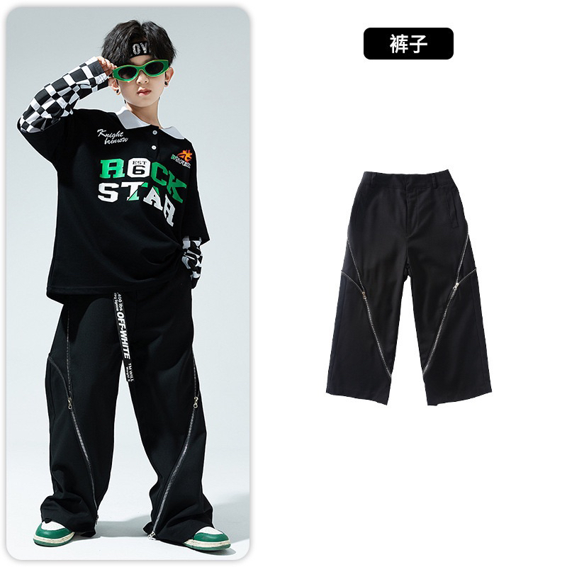 ชุดเต้น ชุดโคฟเวอร์แดนซ์ แขนยาวสีดำ+กางเกงขายาวสีดำ แต่งซิปด้านข้าง