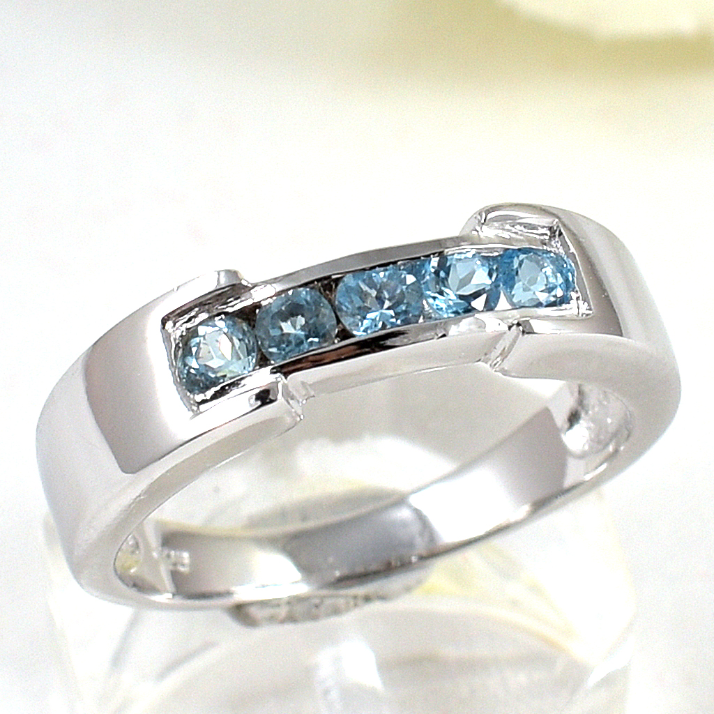 แหวนเงินแท้ราคาถูกชุบทองคำขาว สวิสบลูโทปาซแท้ 0.75 กะรัต งานประณีตสวยงาม สั่งผลิตค่ะ