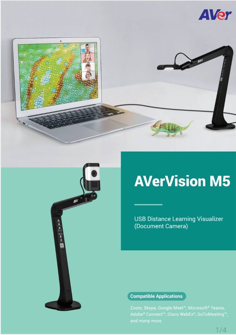AVerVision M5 (FULL HD) Visualizer เครื่องฉายภาพวัตถุ 3 มิติ กล้อง 8ล้าน พิกเซล น้ำหนัก 0.78 kg.ให้ความละเอียดสูง Full HD 1080P
