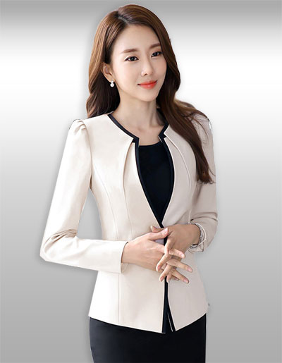 เสื้อสูทผู้หญิงสีครีมแขนยาวสไตล์เรียบหรูรหัส1803