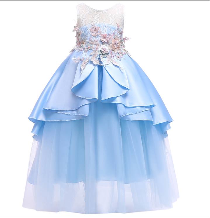 ชุดออกงานเด็ก เดรสแขนกุด ระบายยาว