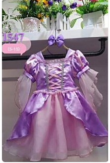 ชุดเด็ก : เดรสเจ้าหญิงราพันเซลส์ สีม่วงแขนระบาย