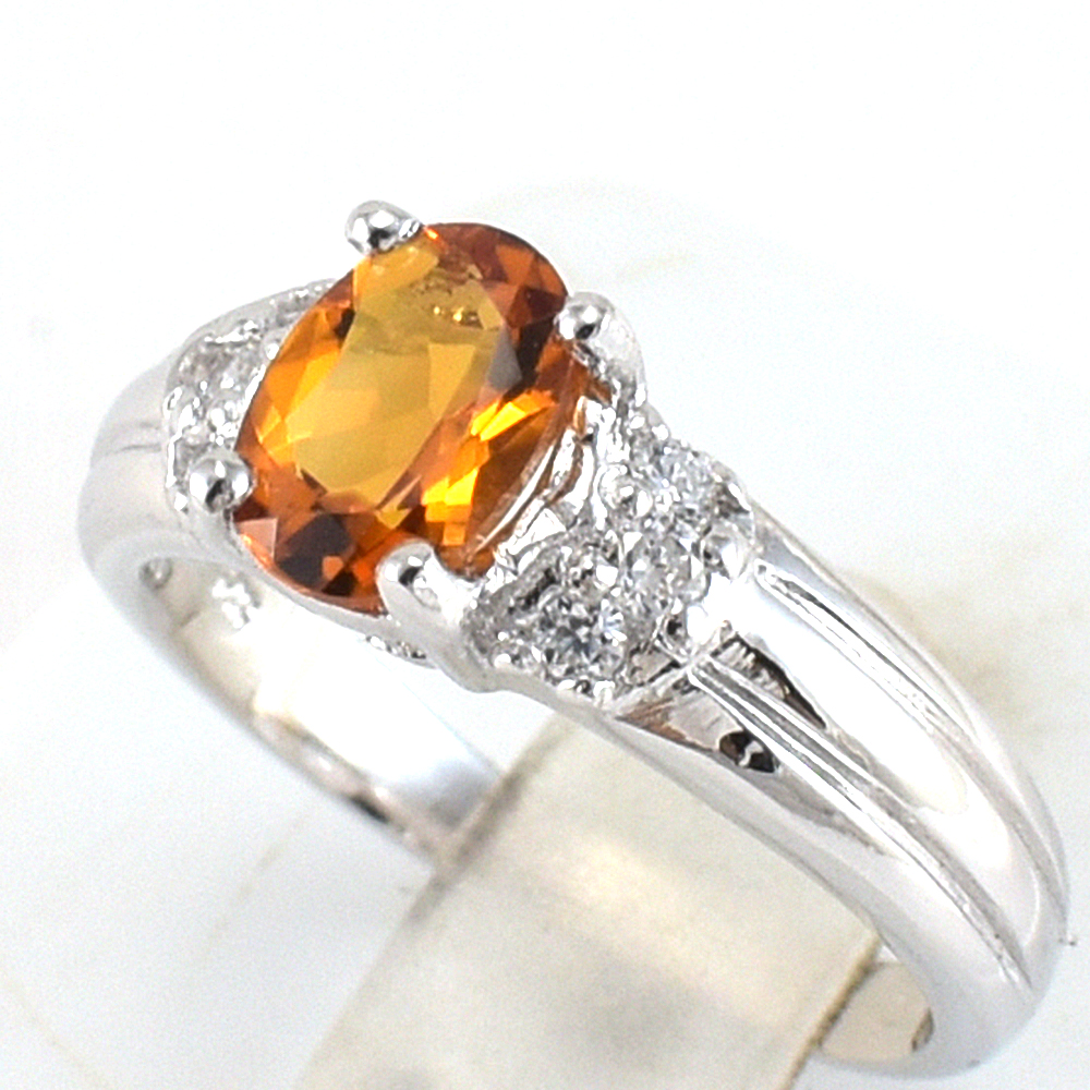 แหวนเงินแท้ราคาถูกชุบทองคำขาว ซิทรินแท้ 0.95 กะรัต งานประณีตสวยงาม สั่งผลิตค่ะ