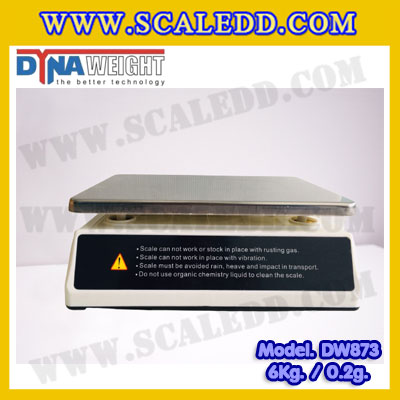 เครื่องชั่งดิจิตอล พิกัดน้ำหนัก 6kg ค่าละเอียด 0.2g ยี่ห้อ Dynaweight รุ่น DW873