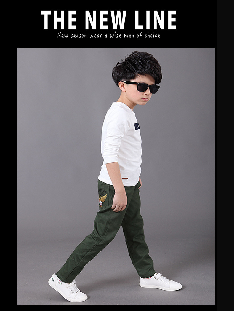 พร้อมส่ง กางเกงขายาว สีแดง กางเกงผ้า ปักลาย ด้านหลัง กางเกงเด็กสีแดง